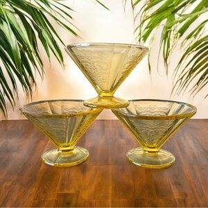1930s Vintage Federal Glass Madrid Amber Depression Glass Sherbet Cups Set of 3